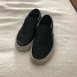 Black Leather Vans- Slip On’s